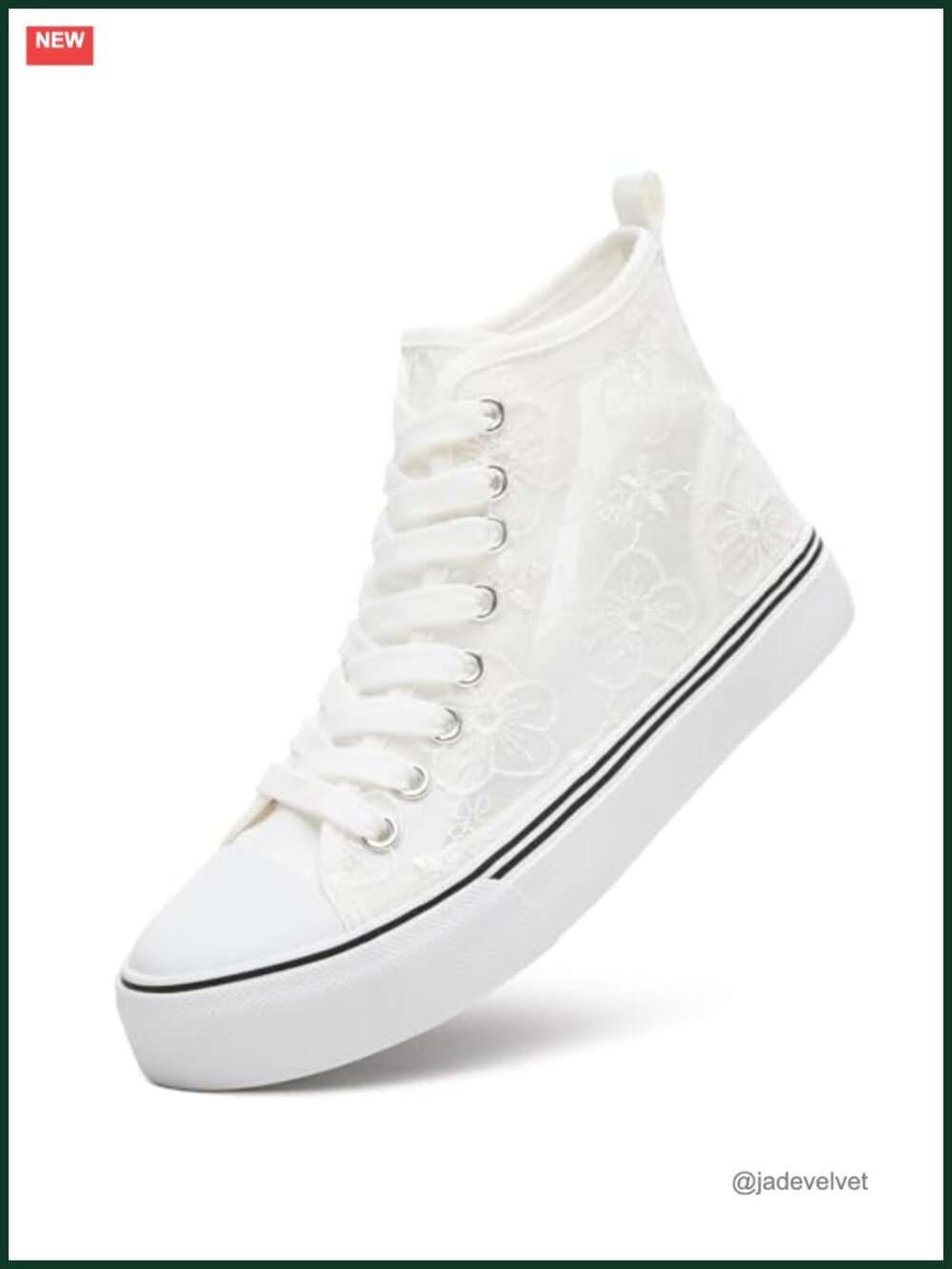 Women's High Top Canvas Sneakers with Embroidery Flower, Lace-Up